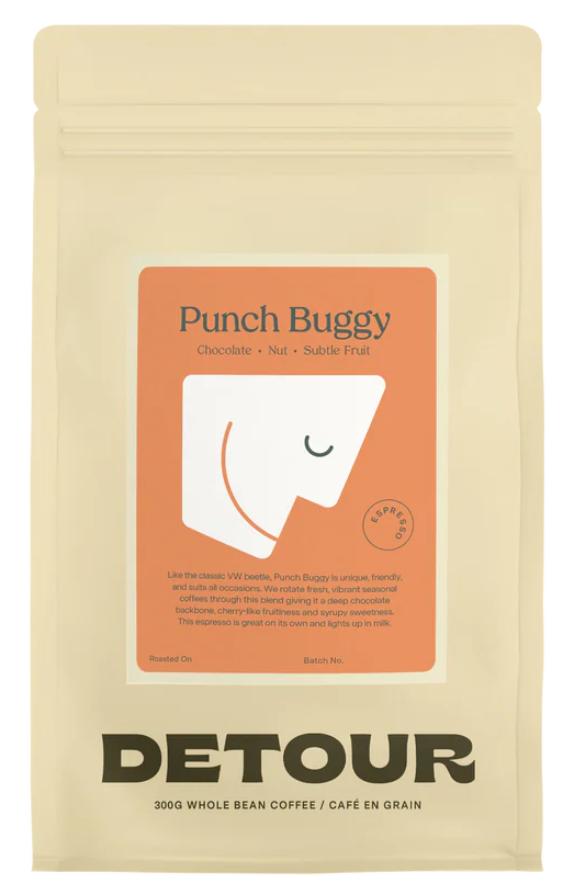 Bag of Punch Buggy coffee beans from Detour Coffee Roasters