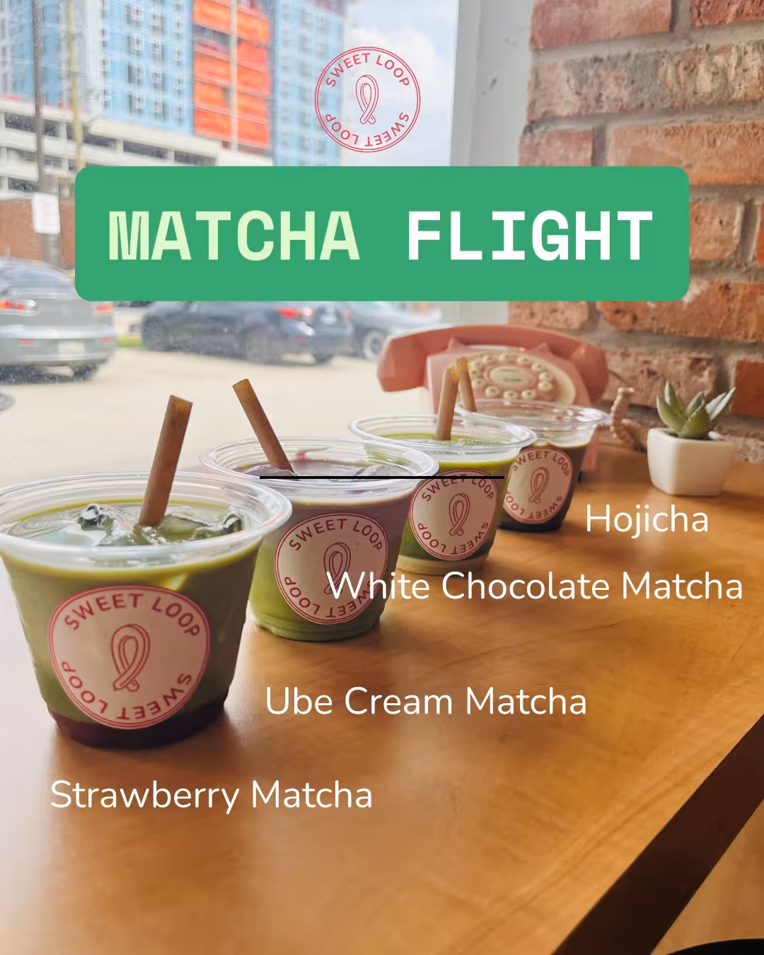 Introducing our new matcha flight! 🍵 

We’re bringing you a curated matcha flight featuring four of our best-selling drinks! It’s the perfect way to explore a variety of flavors without having to choose just one. 

Featuring our signature Ube Cream Matcha, refreshing Fruit Matcha, White Chocolate Matcha, and smooth Hojicha Latte.

If you’ve been wanting to try a little bit of everything, this matcha flight was made for you! ✨
#matchaflight #matcha #sweetloop
