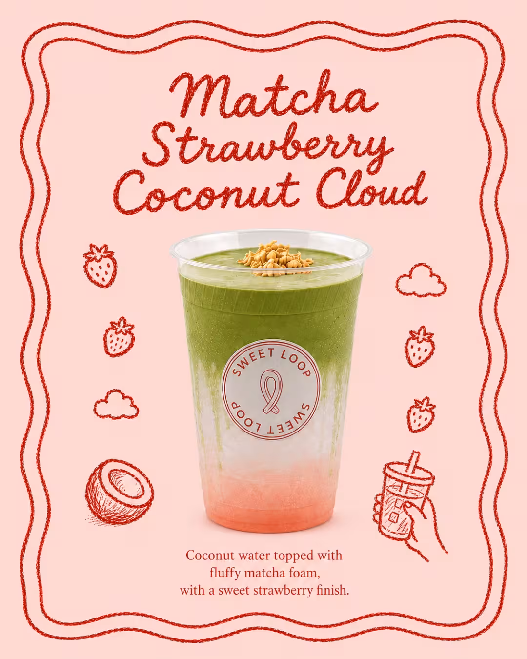 Introducing our Strawberry Matcha Cloud! ππ΅βοΈ
The perfect drink to cool down this summer! Refreshing coconut, sweet strawberry syrup, and smooth ceremonial matcha foam come together for a light and delicious treat. It's the perfect balance of fruity, creamy, and earthy flavours.
Available only until the end of September, so don't miss your chance to try this seasonal favourite! π΄β¨