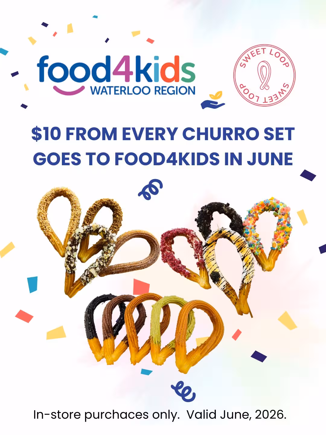 JUNE FUNDRAISER @food4kidswaterlooregion
For every Churro Set Menu purchased in June, $10 will be donated to Food4Kids.
π In-store purchases only
Thank you for helping us support local kids and families. β€οΈ