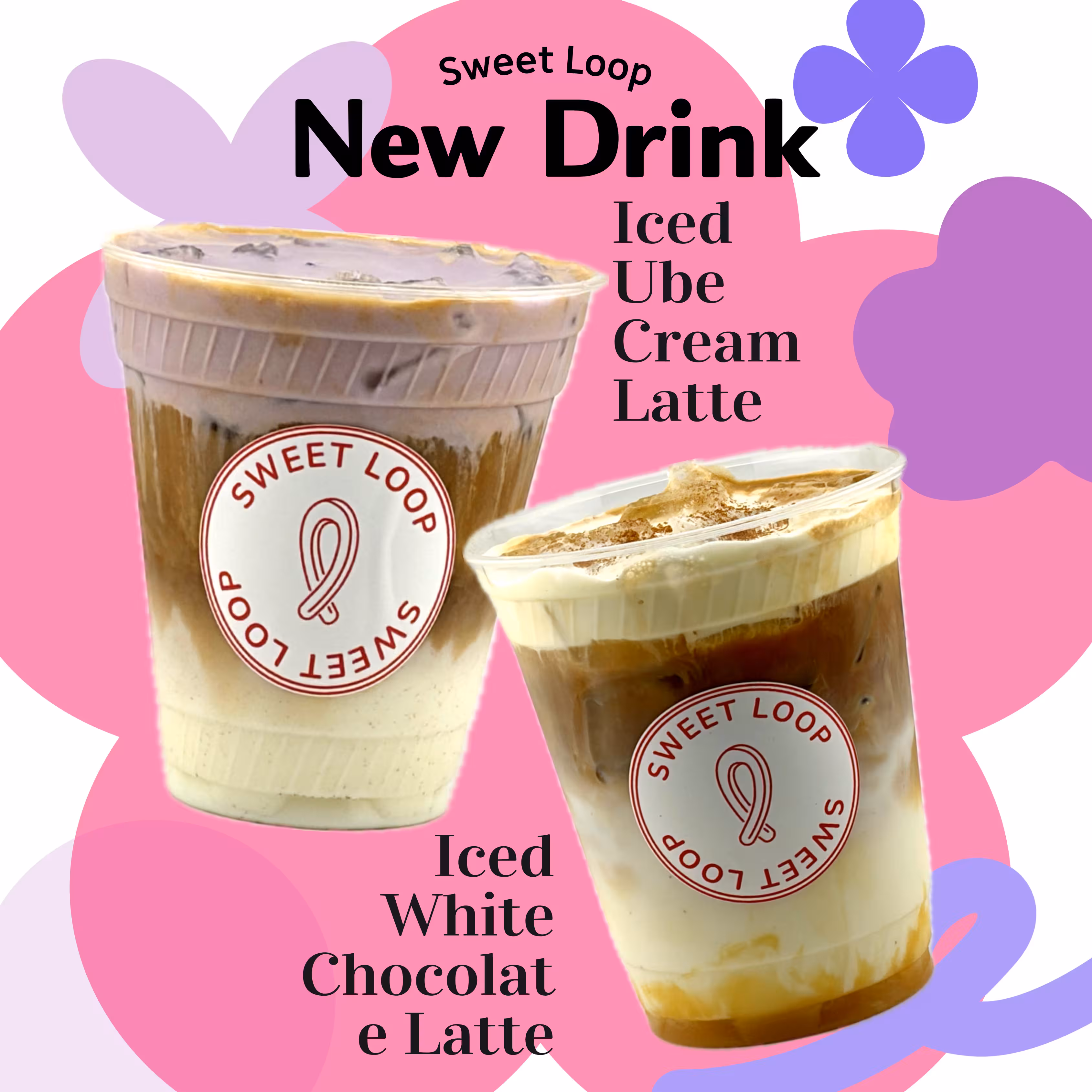 Iced Ube Cream Latte and Iced White Chocolate Latte